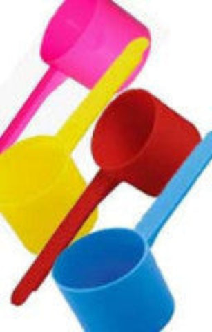 Plastic 2 oz. scoop. More of a traditional old-fashioned scoop. 
