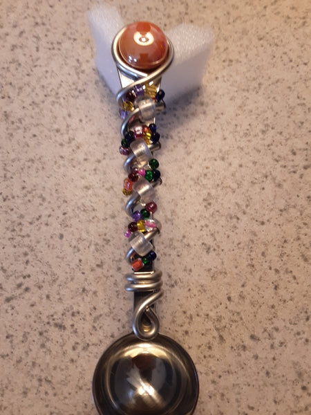 Scoops: Unique one-of-a-kind handmade beaded coffee scoop with premium quality glass beads and components. Orange, Clear, Multi colors. Classic beaded spoon.