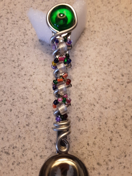 Scoops: Unique one-of-a-kind handmade beaded coffee scoop with premium quality glass beads and components. Green, Clear, Multi colored beads. Classic beaded spoon.