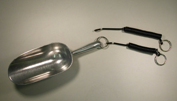 aluminum scoop with tether.