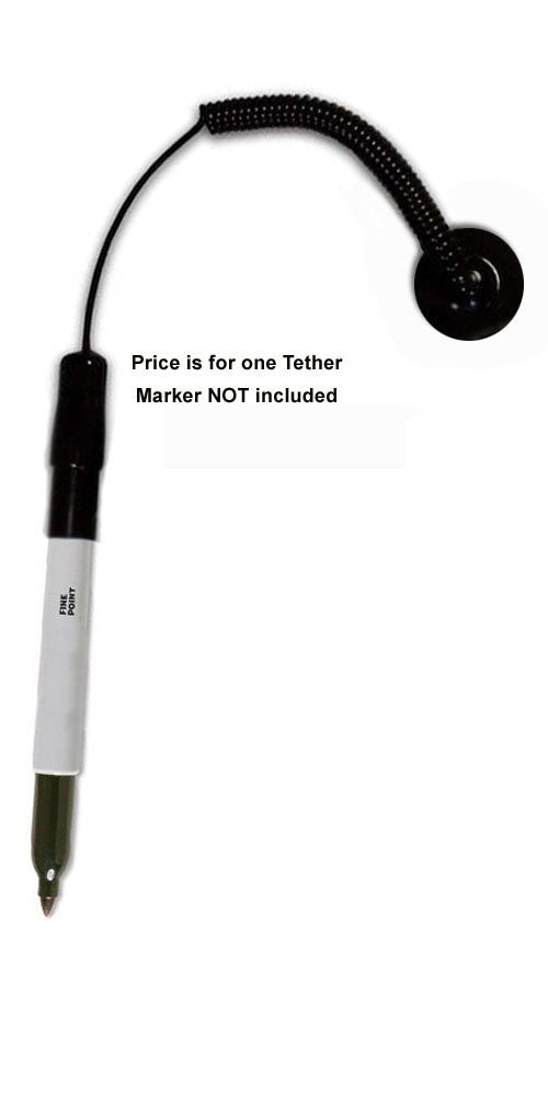 Coiled marker tether with adhesive pad. Marker laynards. Slencil Riveto Coiled Marker tether with cap.