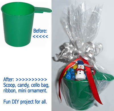 DIY holiday project. Round 6 ounce cup candy scoop or coffee or laundry scoop. Forest Green.