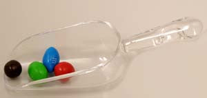 Scoops: 12 oz. acrylic clear scoop can handle the larger candies.