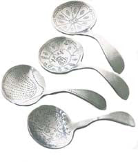 Scoops: Pretty patterned spoons come in handy as mini serving spoons. These spoon/scoop work great with shallow containers. Just the right size & shape for candy, sugar, salt, jam, nuts, ice cream toppings and more. Scoops-Scoops.com